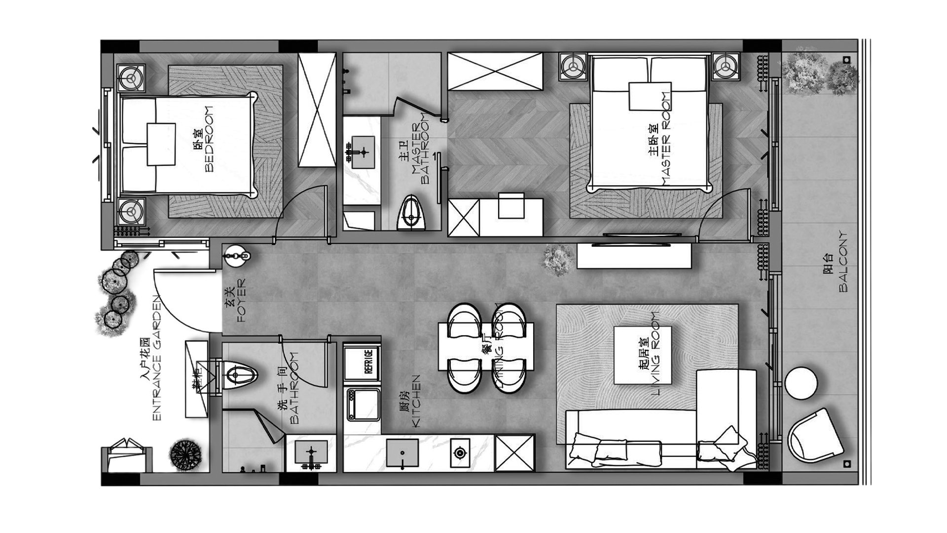 Планировка квартиры 2 спальни в ЖК Ayana Heights Seaview Residence № 11021