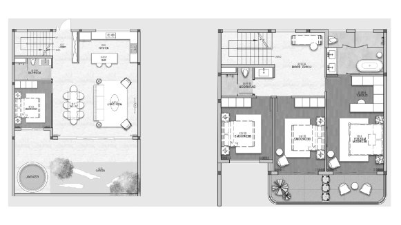Планировка таунхауса 4 спальни в ЖК Ayana Heights Seaview Residence № 11027 (2D)