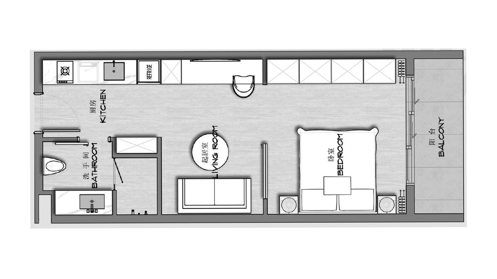 Планировка квартиры 1 спальня в ЖК Ayana Heights Seaview Residence № 11018