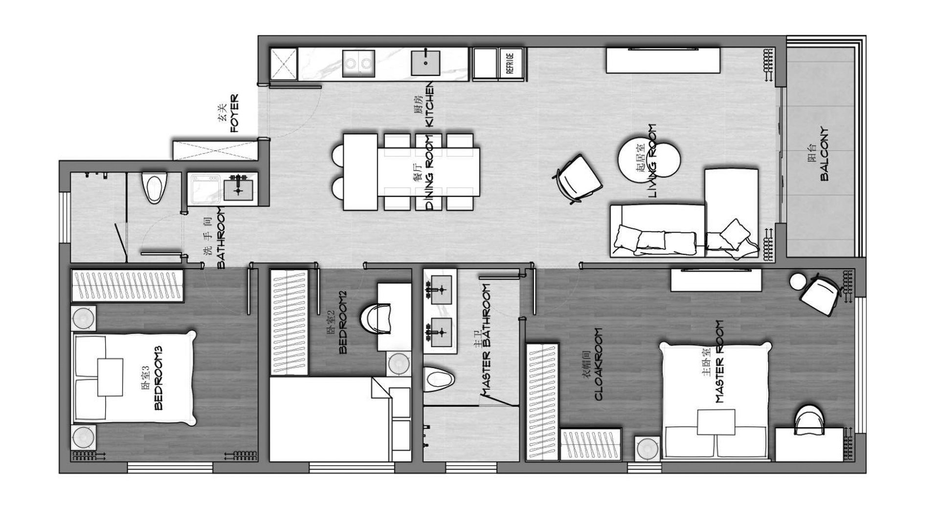 Apartment floor plan, 3 bedrooms in Ayana Heights Seaview Residence No. 11023