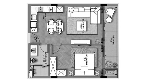 Apartment floor plan, 1 bedroom in Ayana Heights Seaview Residence No. 11020 (2D)